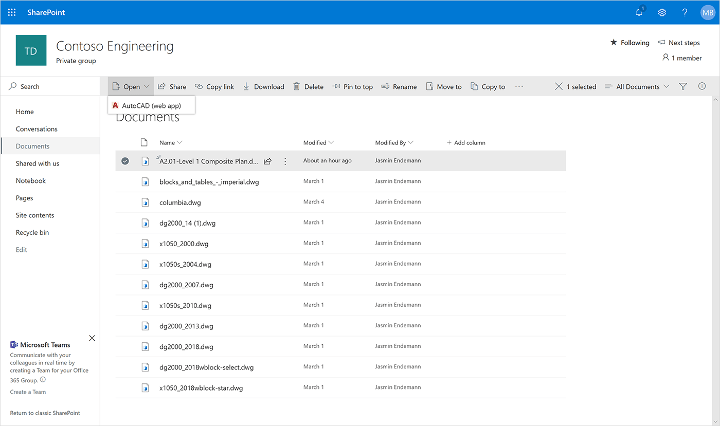 Announcing new integrations with Autodesk AutoCAD for Microsoft OneDrive and SharePoint